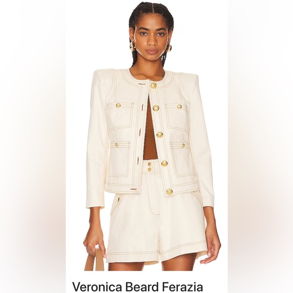 NET $ 598 Veronica Beard Ferazia StretchCotton Jacket, Size 6, Ecru, 99% Cotton - Picture 1 of 17